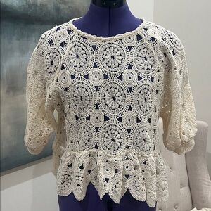 NWT Zara Crochet Knit Ivory Top Size Small